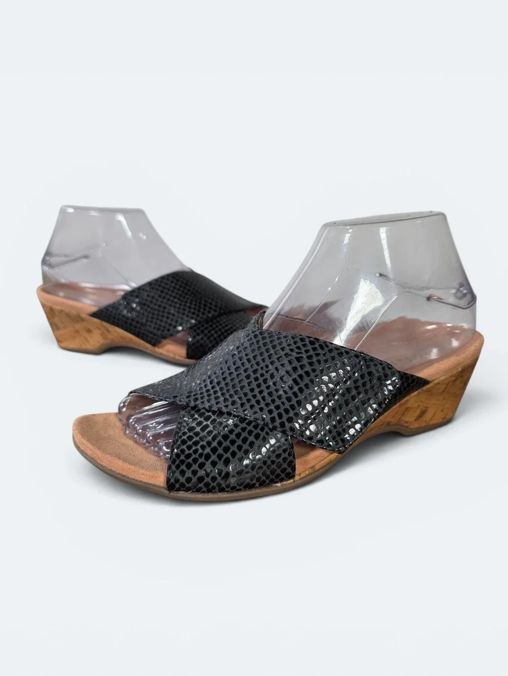 Vionic Leticia Black Snake Print Leather Wedge Slide Sandals Women's Size 7
